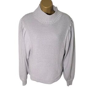 Prologue Puff Sleeve Mock Neck Sweater Ribbed Knit Dusty Lavender L